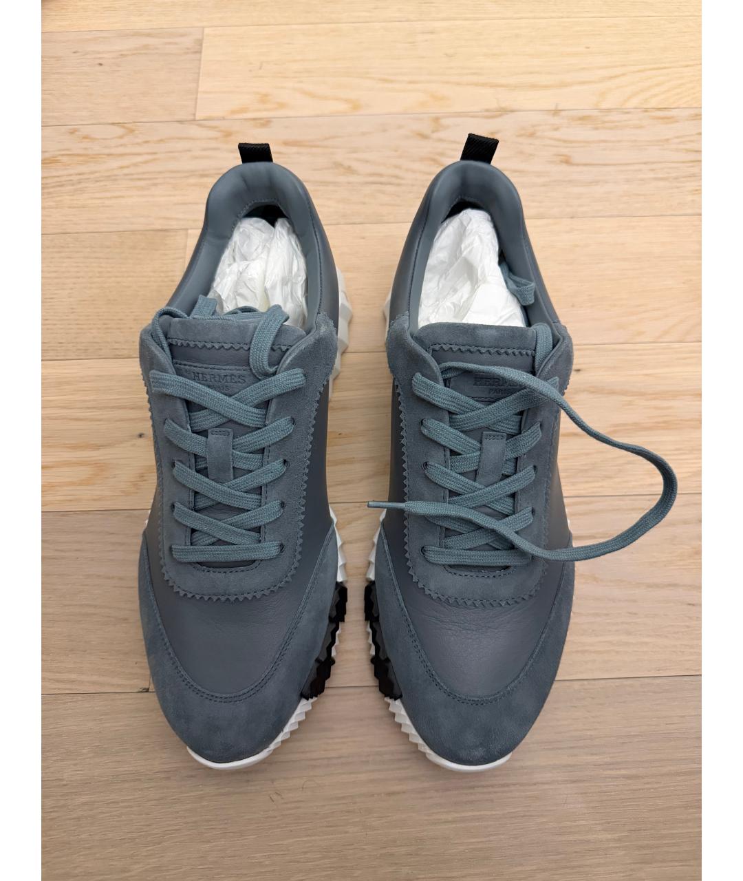 HERMES Голубые кожаные низкие кроссовки / кеды, фото 6