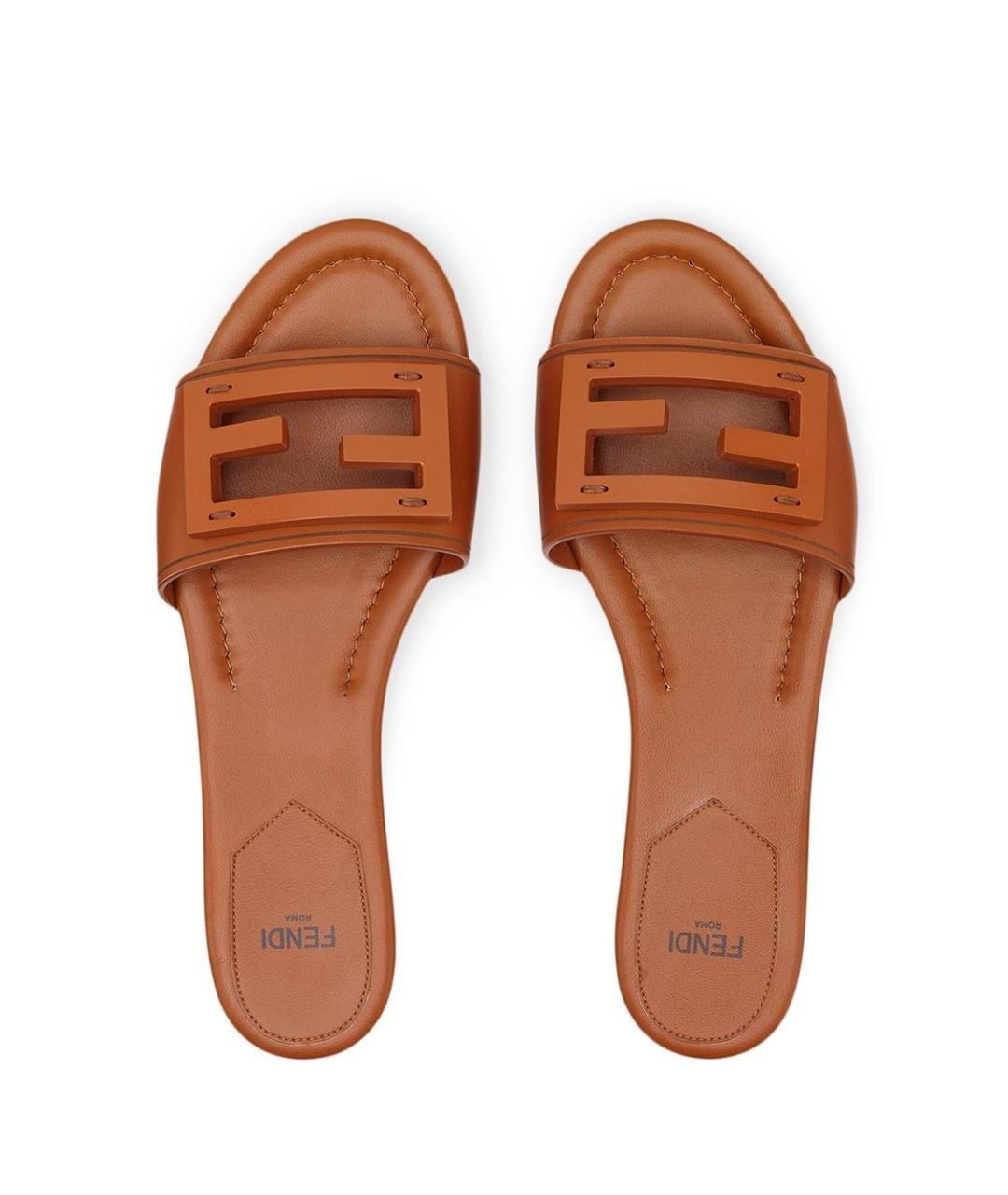 FENDI Коричневые кожаные шлепанцы, фото 4