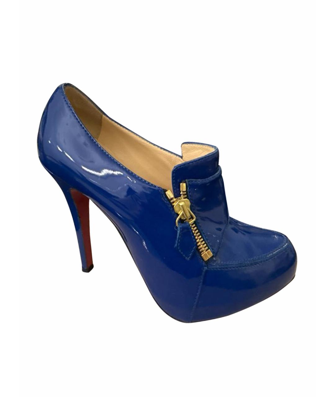 CHRISTIAN LOUBOUTIN Синие ботильоны из лакированной кожи, фото 1