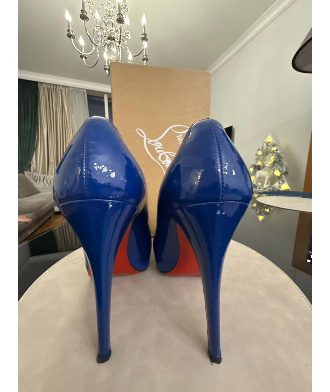 CHRISTIAN LOUBOUTIN Синие ботильоны из лакированной кожи, фото 4