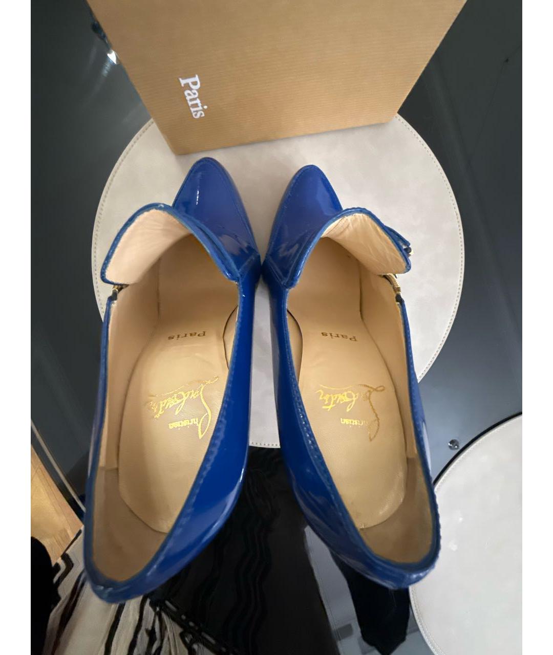 CHRISTIAN LOUBOUTIN Синие ботильоны из лакированной кожи, фото 3