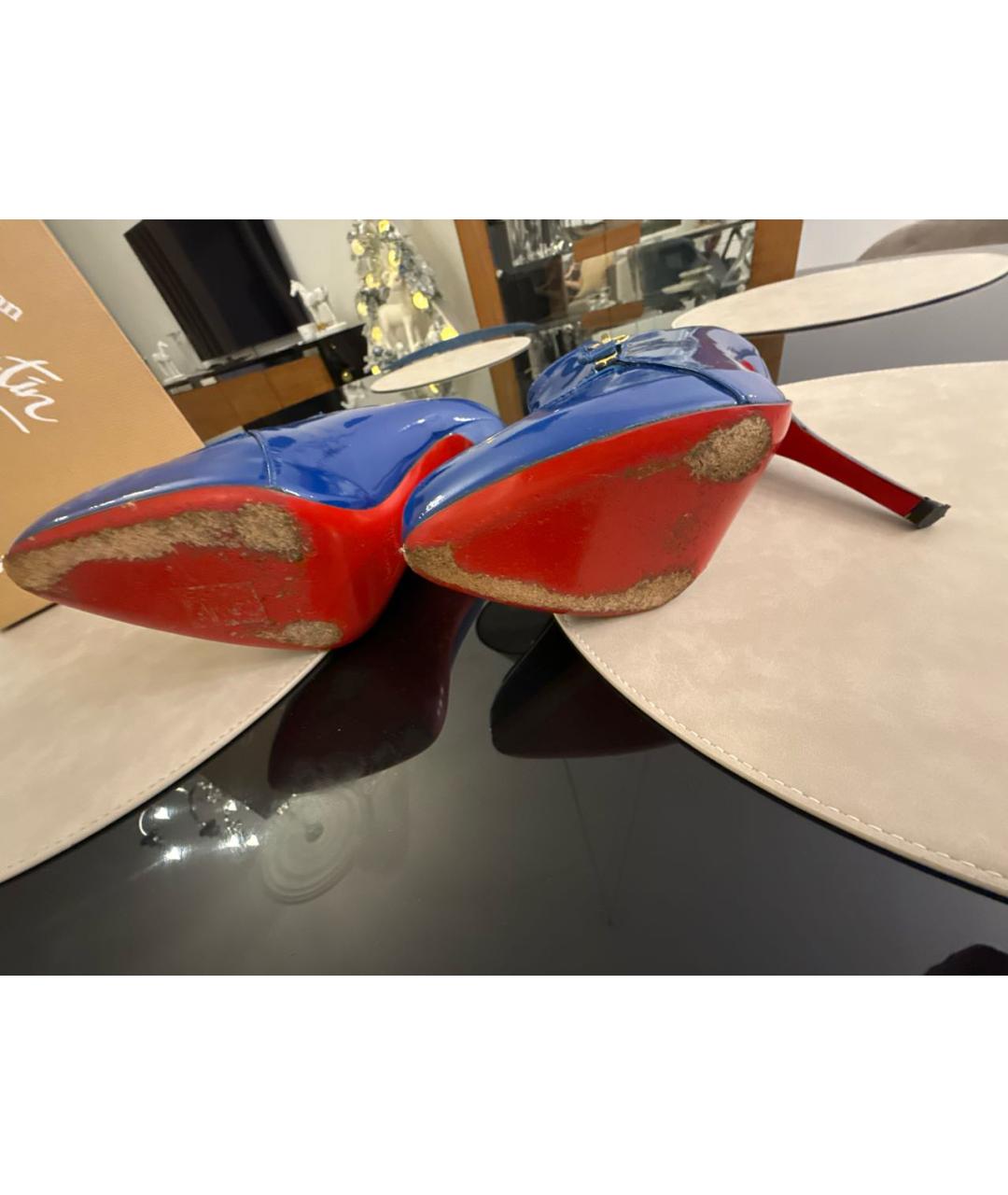 CHRISTIAN LOUBOUTIN Синие ботильоны из лакированной кожи, фото 5