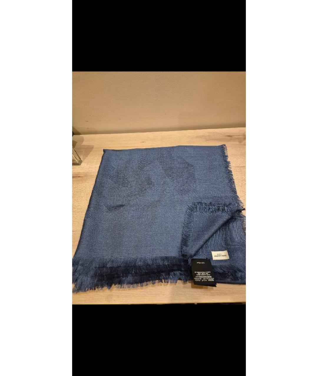 SAINT LAURENT Темно-синий шелковый платок, фото 2