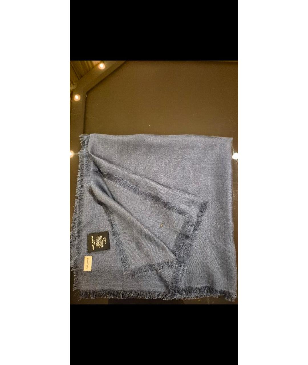 SAINT LAURENT Темно-синий шелковый платок, фото 7