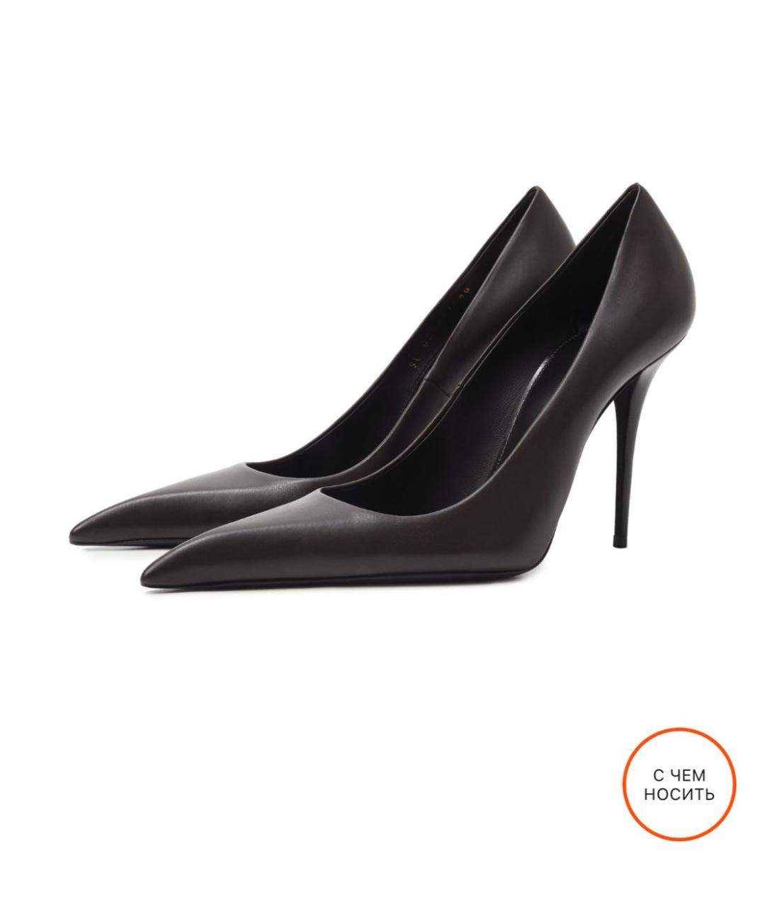 SAINT LAURENT Коричневые кожаные туфли, фото 6