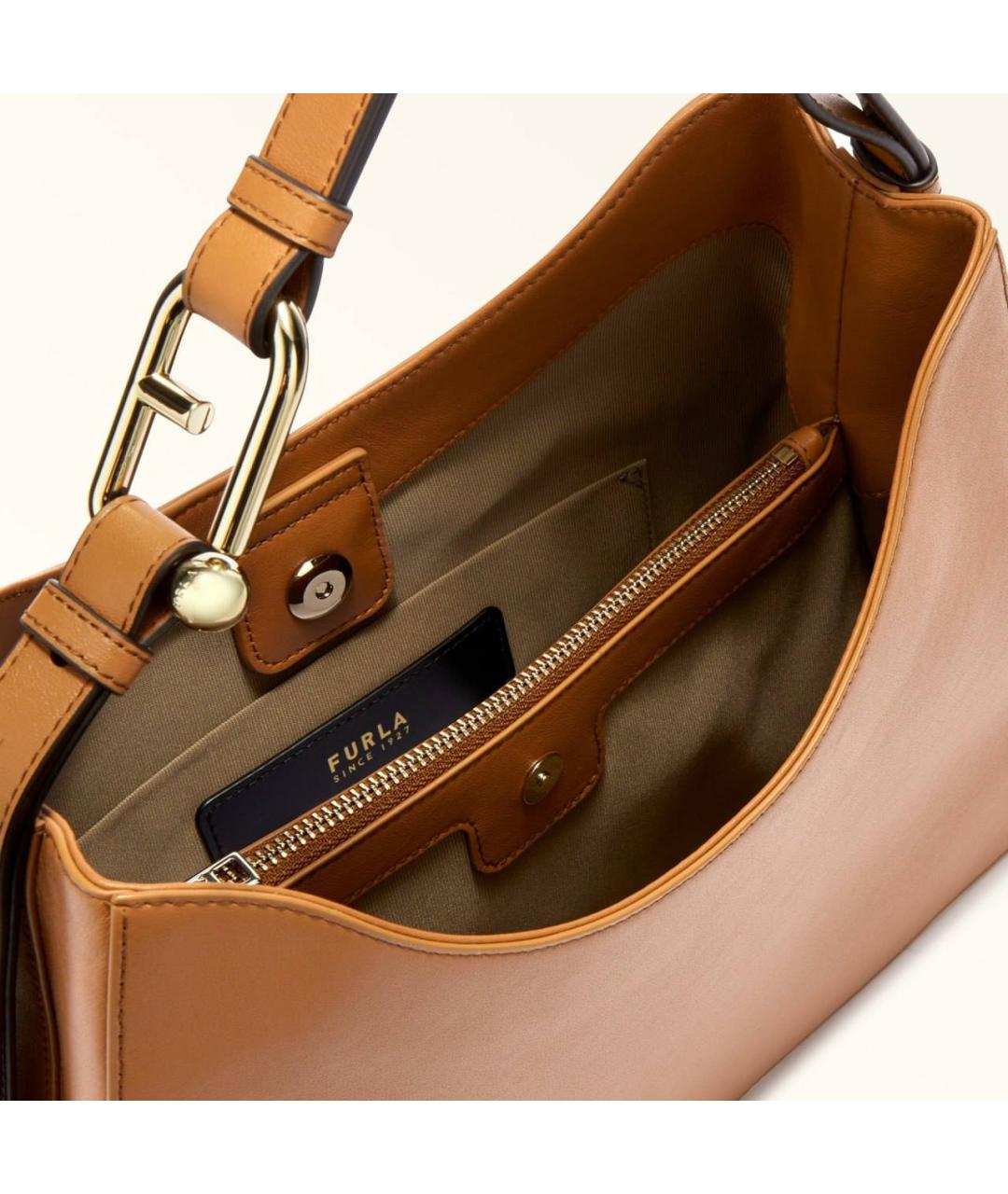 FURLA Коричневая кожаная сумка с короткими ручками, фото 4