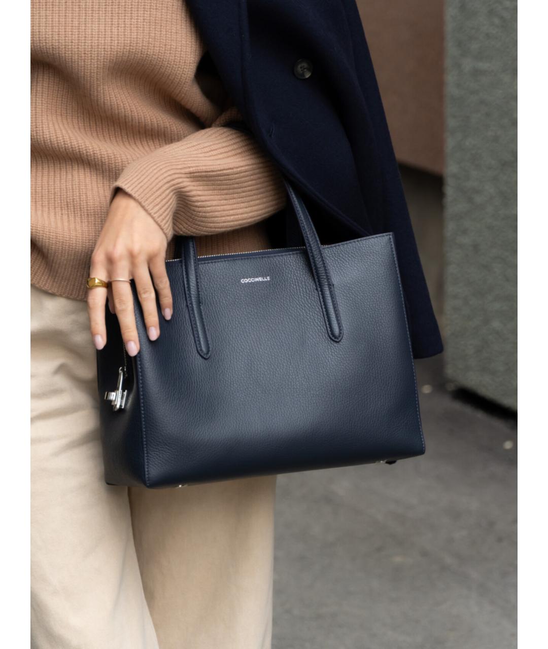 COCCINELLE Темно-синяя кожаная сумка тоут, фото 6