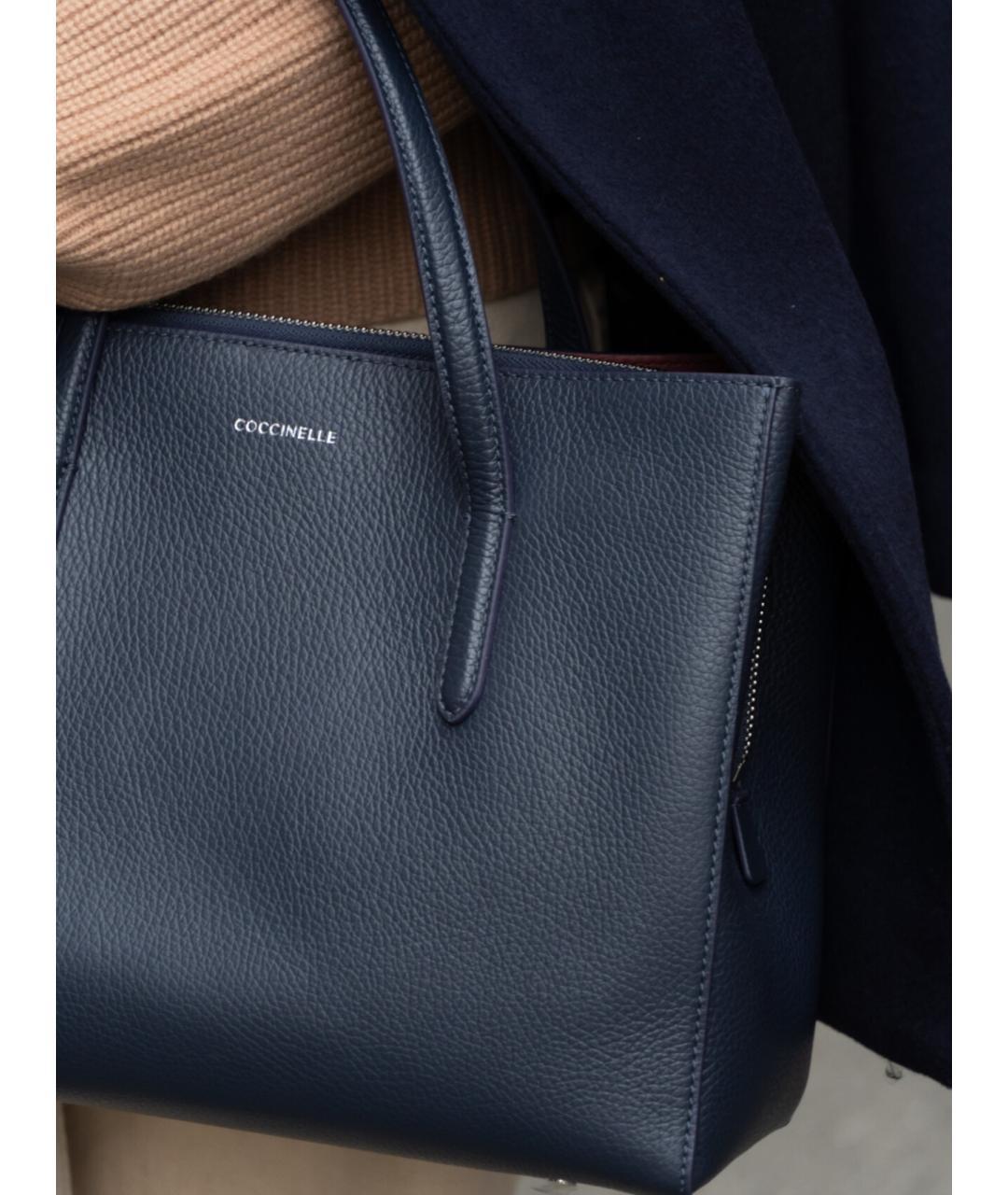 COCCINELLE Темно-синяя кожаная сумка тоут, фото 7