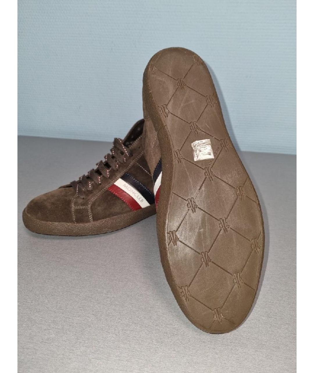 MONCLER Коричневые замшевые высокие кроссовки / кеды, фото 4