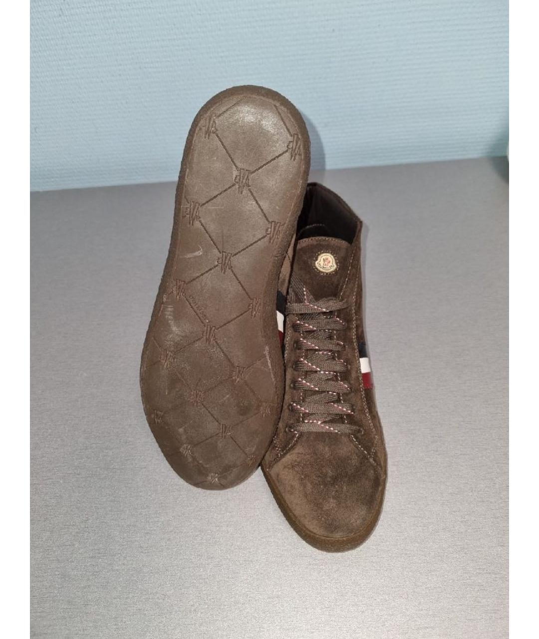 MONCLER Коричневые замшевые высокие кроссовки / кеды, фото 3