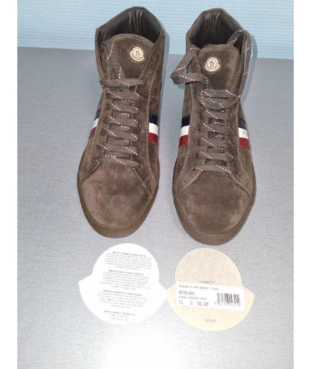 MONCLER Коричневые замшевые высокие кроссовки / кеды, фото 2