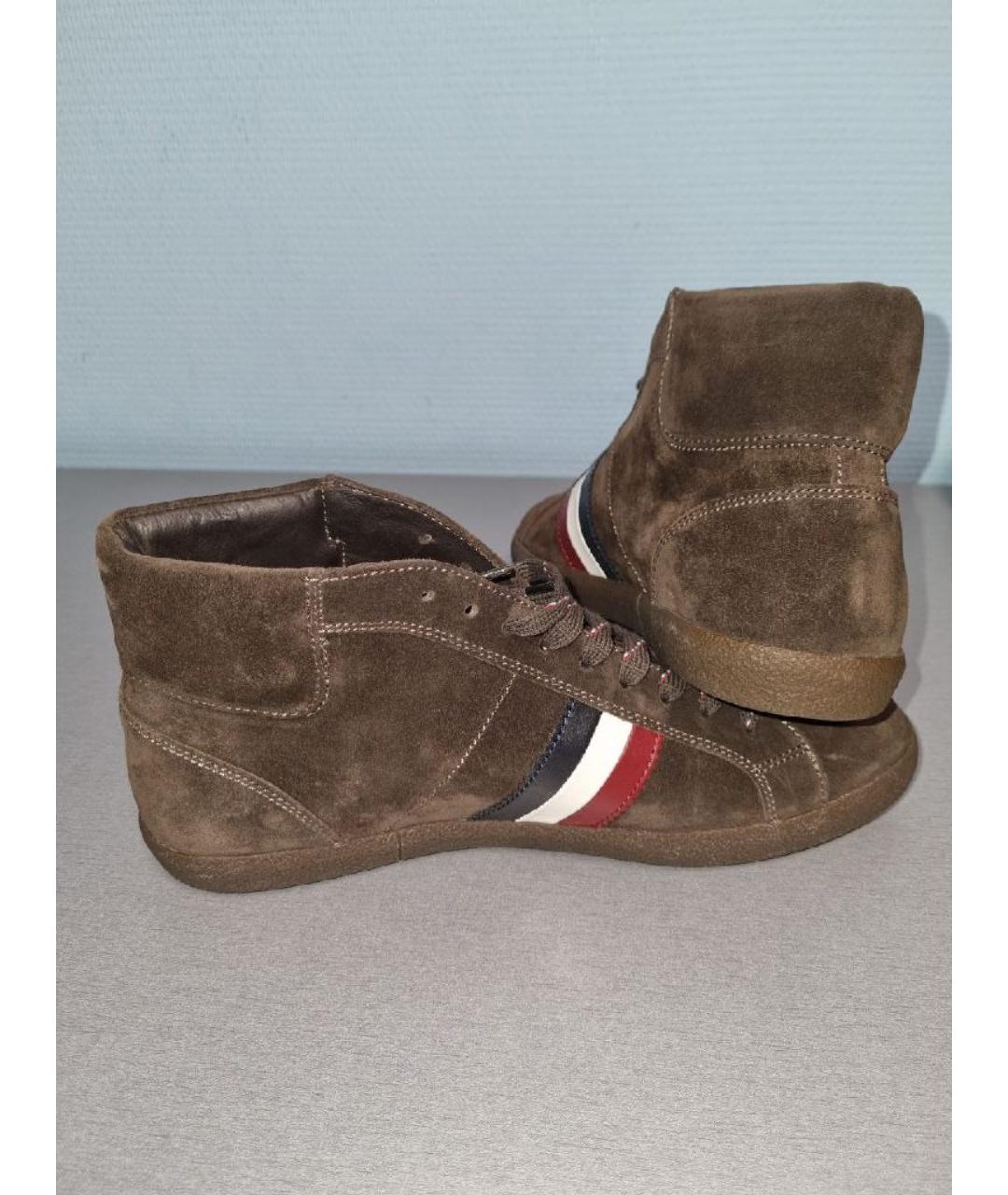 MONCLER Коричневые замшевые высокие кроссовки / кеды, фото 10