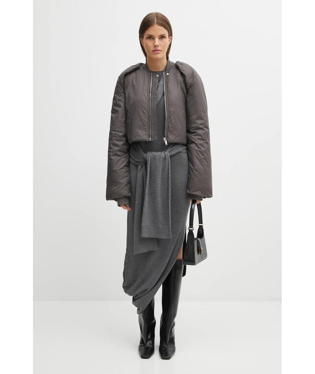 RICK OWENS Серый полиамидовый пуховик, фото 4
