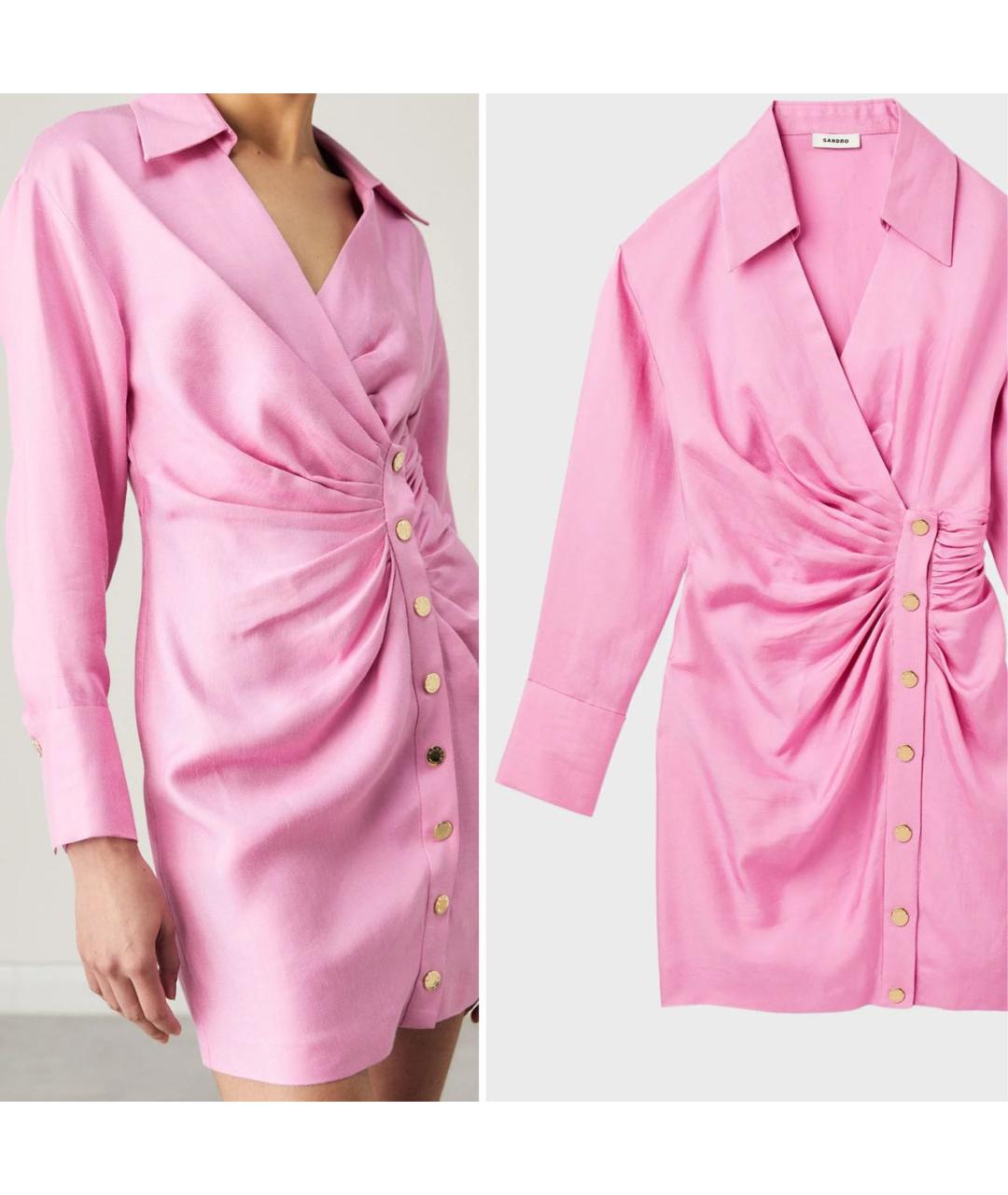 SANDRO Розовое вискозное повседневное платье, фото 2