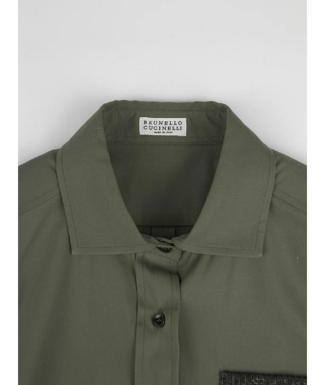 BRUNELLO CUCINELLI Хаки хлопко-эластановая рубашка, фото 4