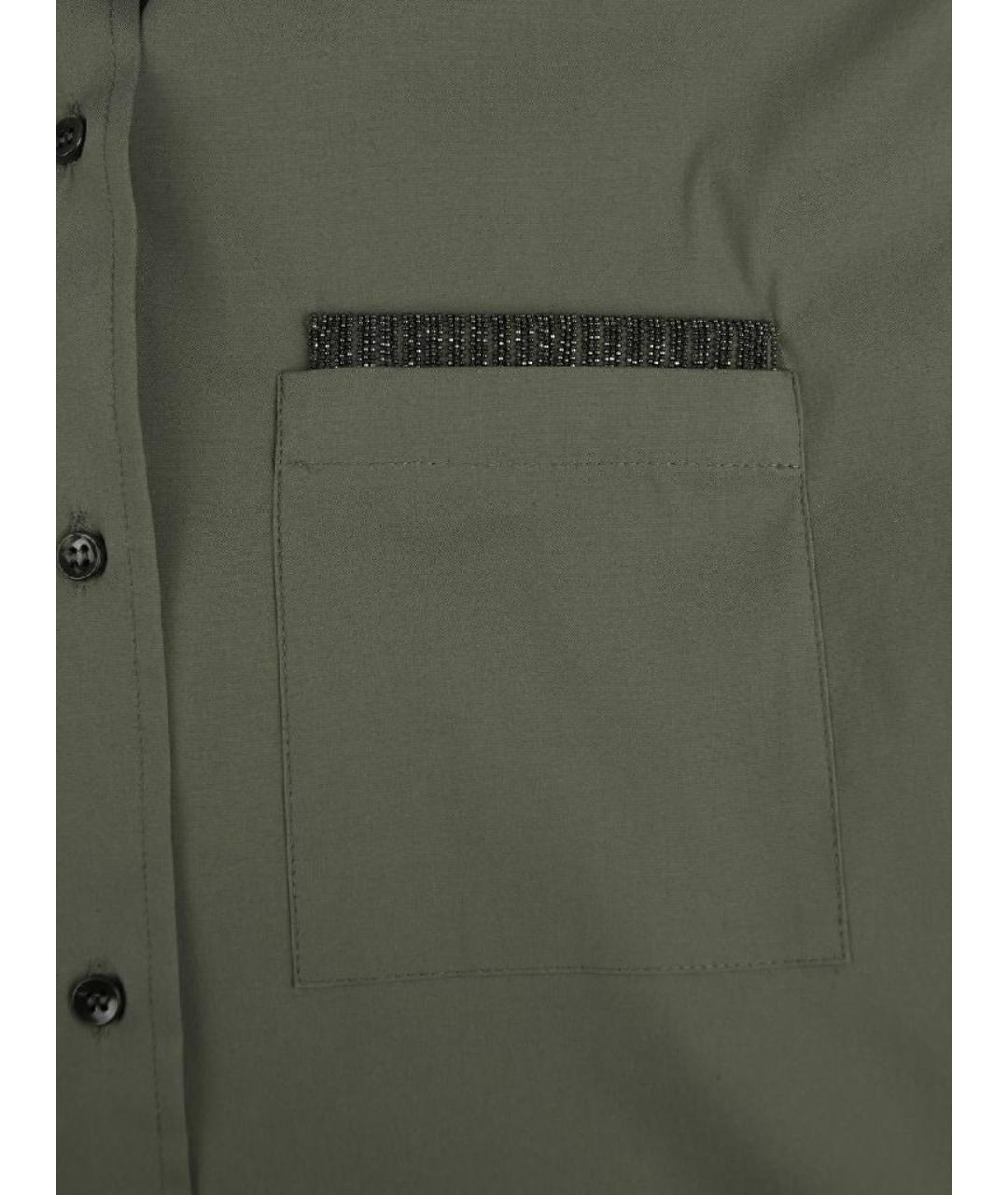 BRUNELLO CUCINELLI Хаки хлопко-эластановая рубашка, фото 5