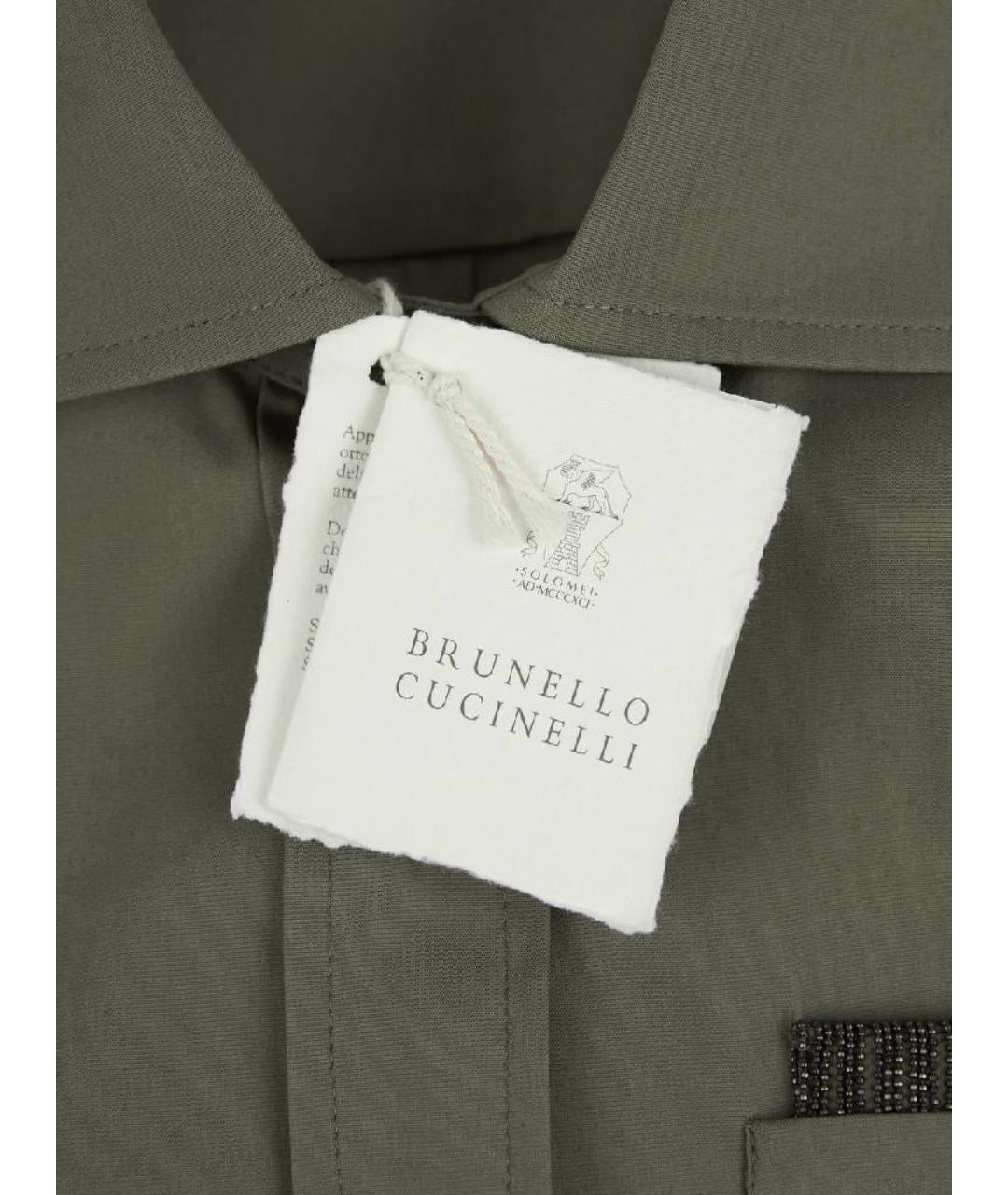 BRUNELLO CUCINELLI Хаки хлопко-эластановая рубашка, фото 3