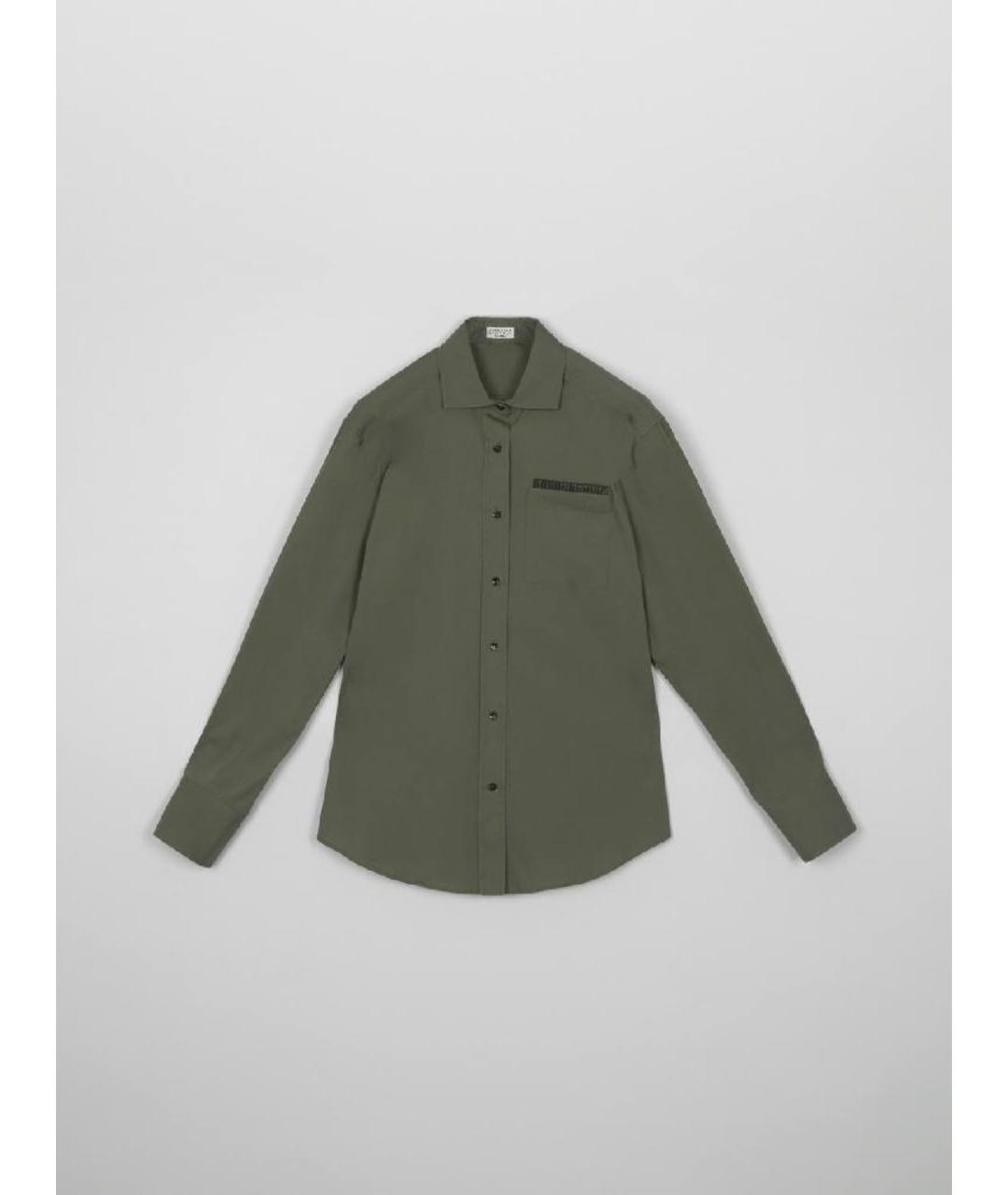 BRUNELLO CUCINELLI Хаки хлопко-эластановая рубашка, фото 9