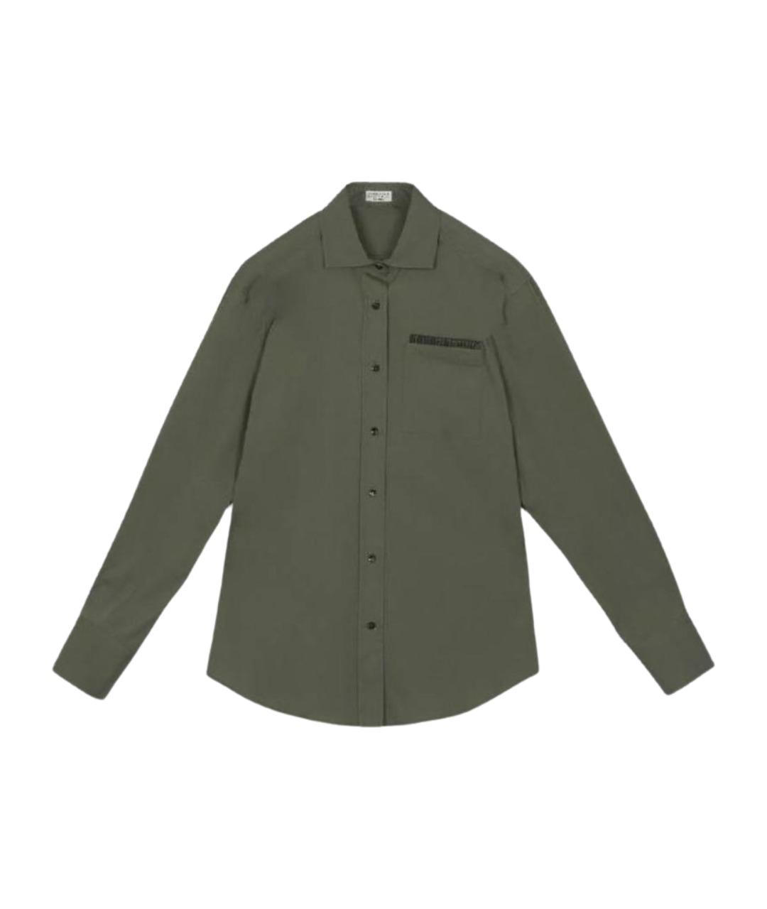 BRUNELLO CUCINELLI Хаки хлопко-эластановая рубашка, фото 1