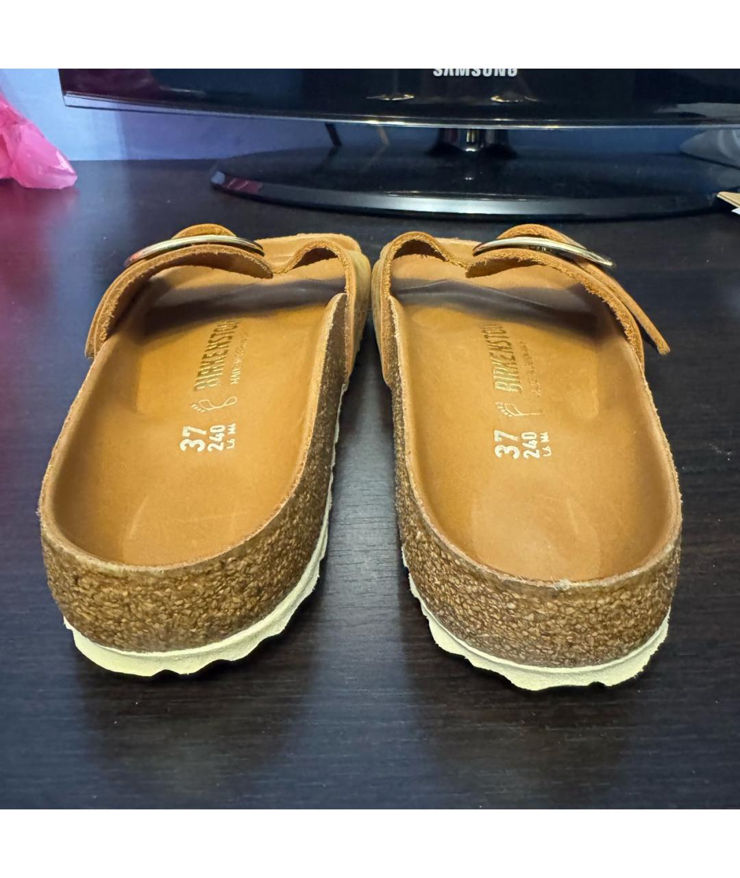 BIRKENSTOCK Коричневые кожаные шлепанцы, фото 4