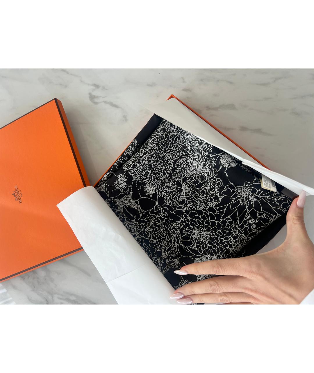 HERMES Черный шелковый платок, фото 4