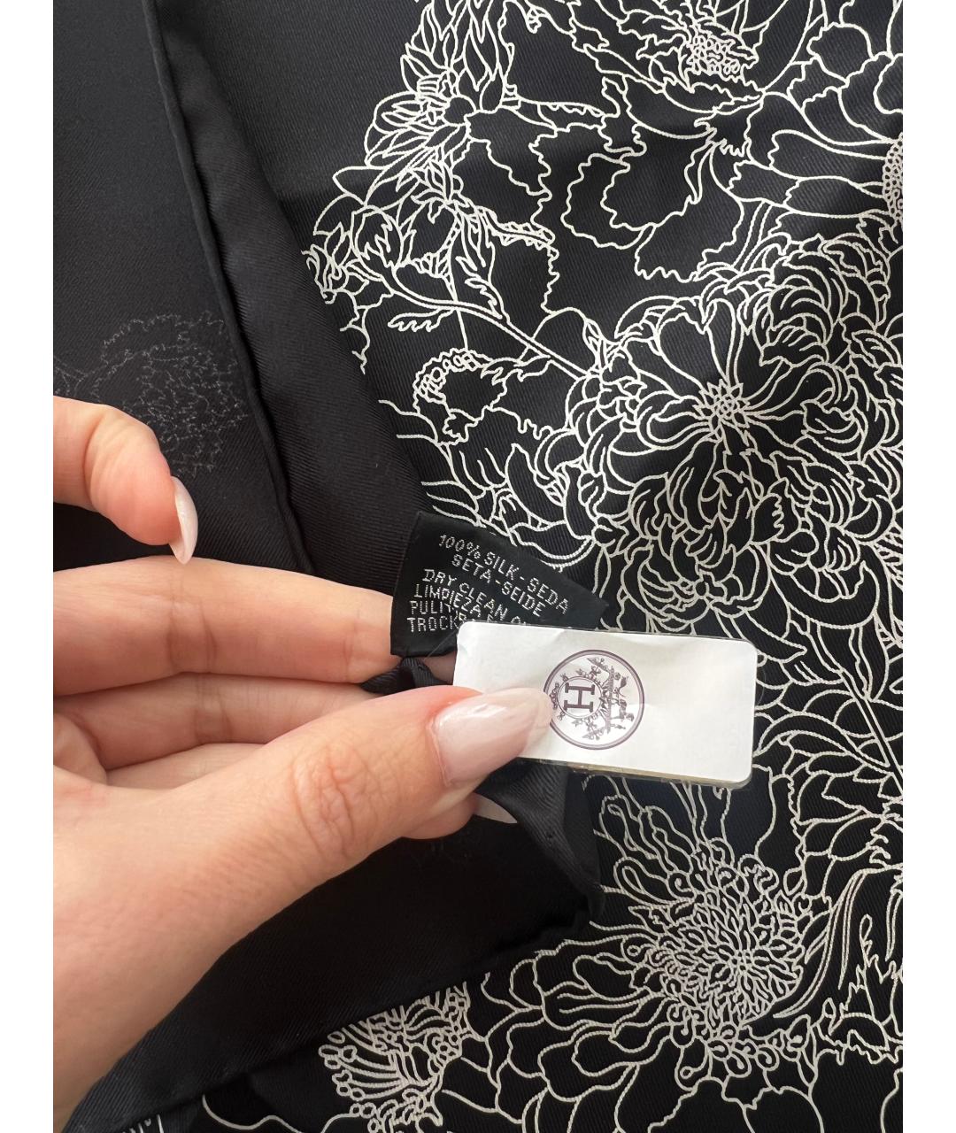 HERMES Черный шелковый платок, фото 3