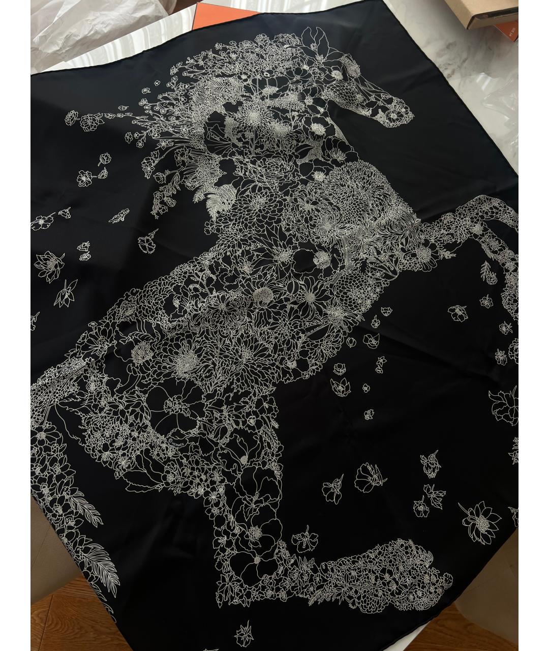 HERMES Черный шелковый платок, фото 6