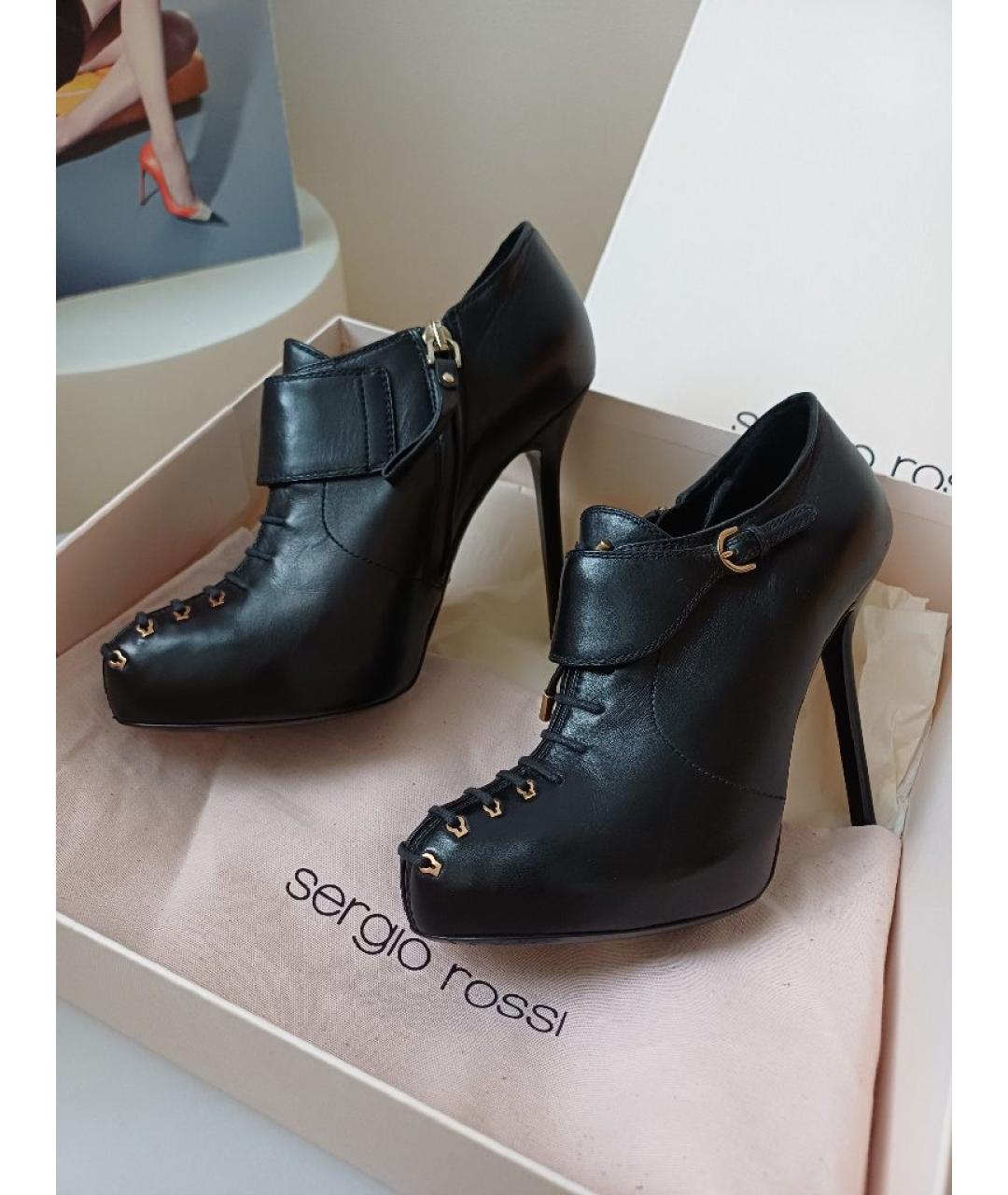 SERGIO ROSSI Черные кожаные ботильоны, фото 2