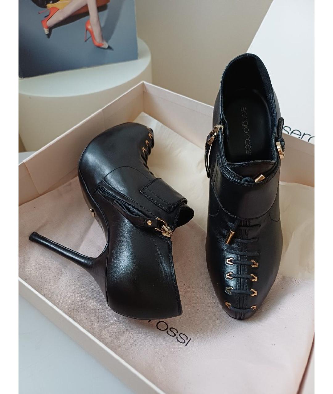 SERGIO ROSSI Черные кожаные ботильоны, фото 5