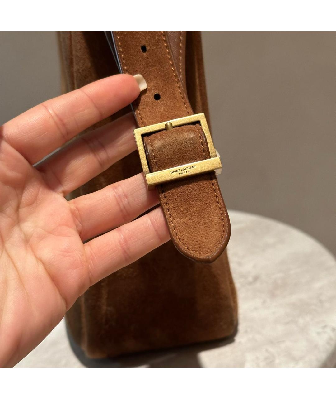 SAINT LAURENT Коричневая замшевая сумка через плечо, фото 8