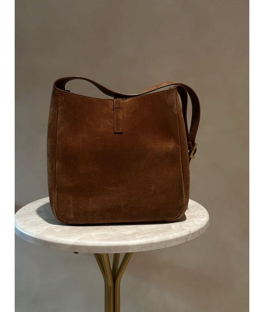 SAINT LAURENT Коричневая замшевая сумка через плечо, фото 3