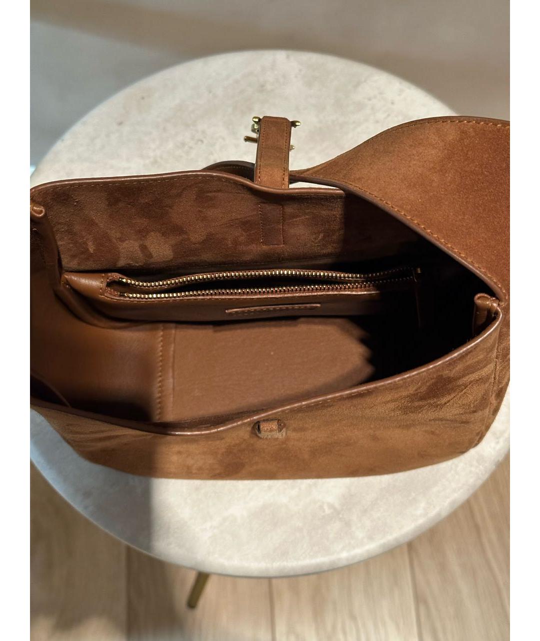 SAINT LAURENT Коричневая замшевая сумка через плечо, фото 4