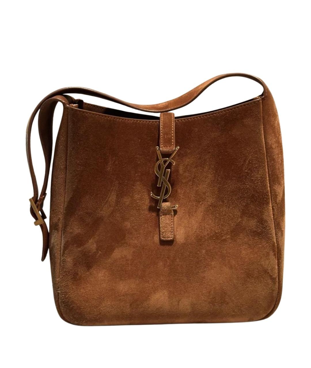 SAINT LAURENT Коричневая замшевая сумка через плечо, фото 1