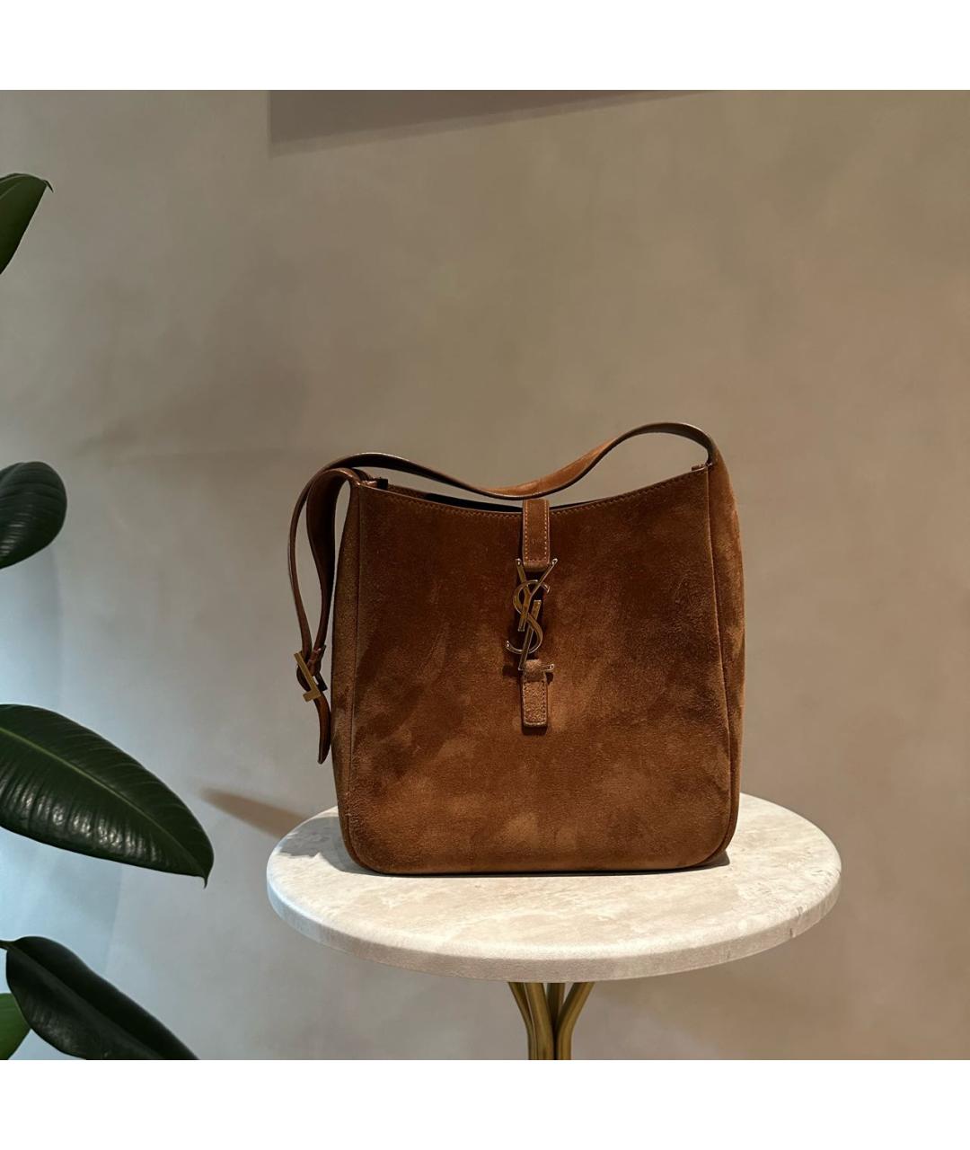 SAINT LAURENT Коричневая замшевая сумка через плечо, фото 6