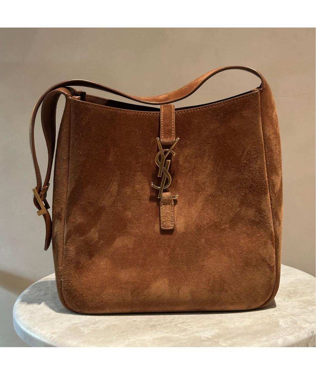 SAINT LAURENT Коричневая замшевая сумка через плечо, фото 9