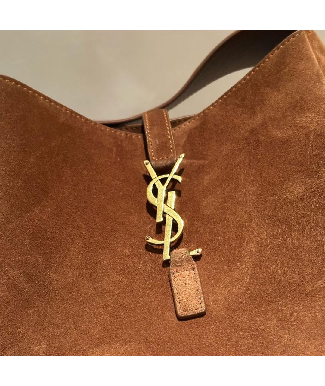 SAINT LAURENT Коричневая замшевая сумка через плечо, фото 5