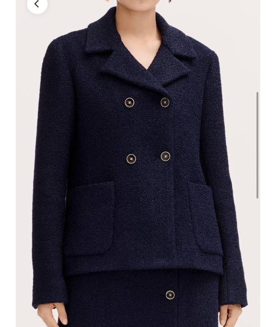 CHANEL Темно-синий твидовый жакет/пиджак, фото 4