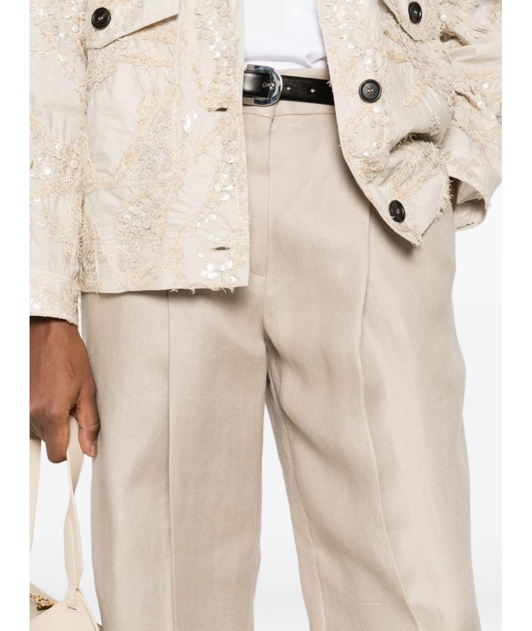 BRUNELLO CUCINELLI Бежевые льняные прямые брюки, фото 4