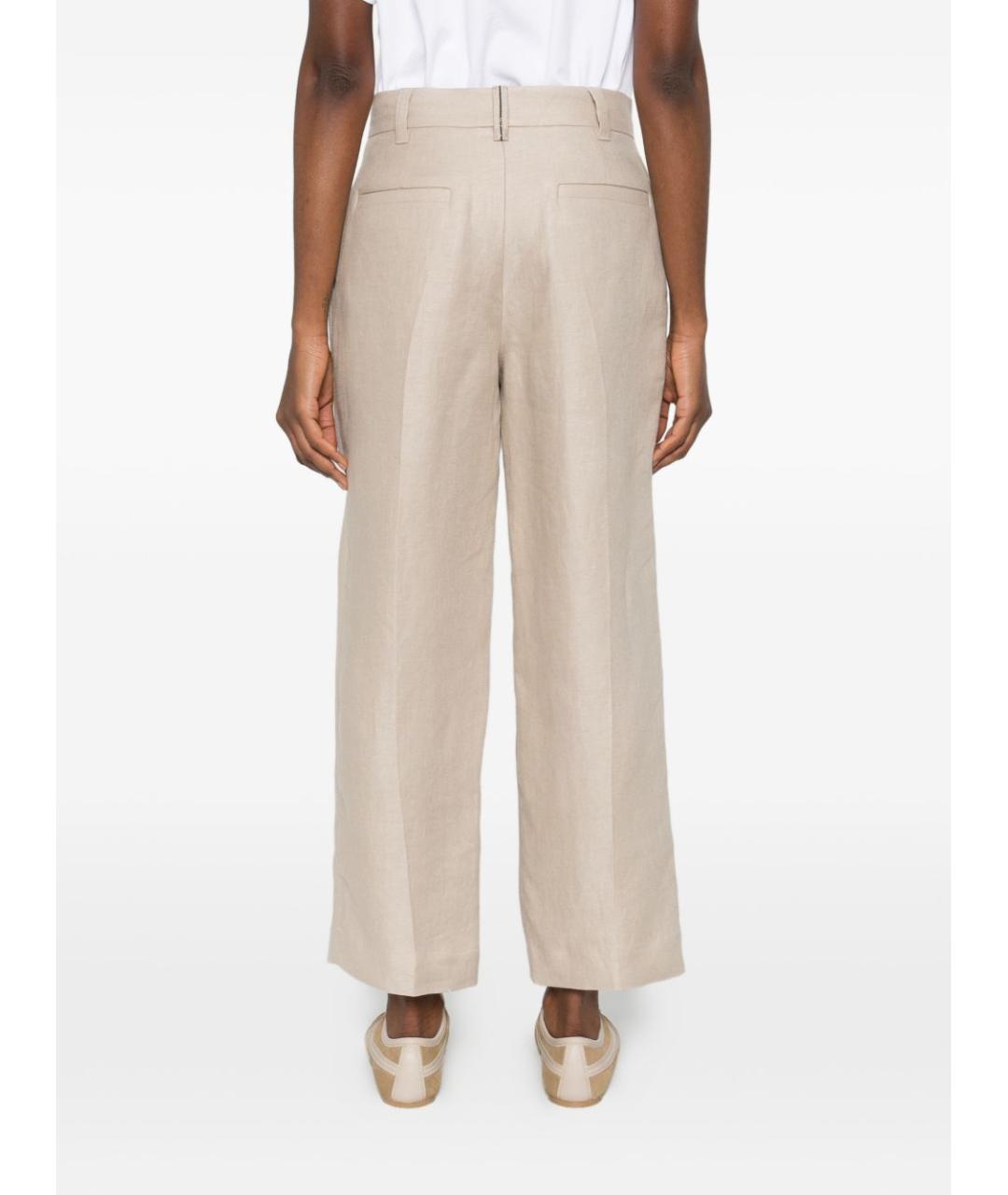 BRUNELLO CUCINELLI Бежевые льняные прямые брюки, фото 2