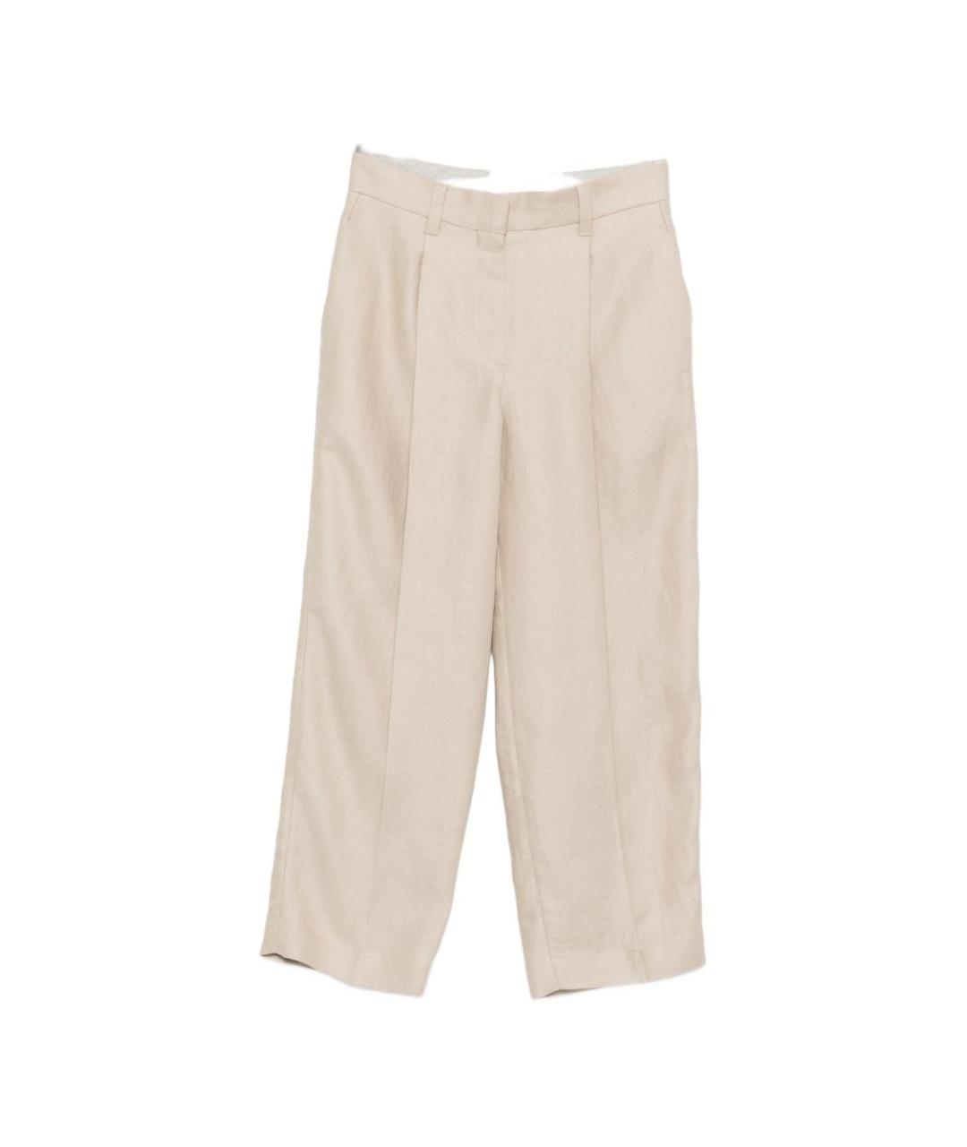 BRUNELLO CUCINELLI Бежевые льняные прямые брюки, фото 1