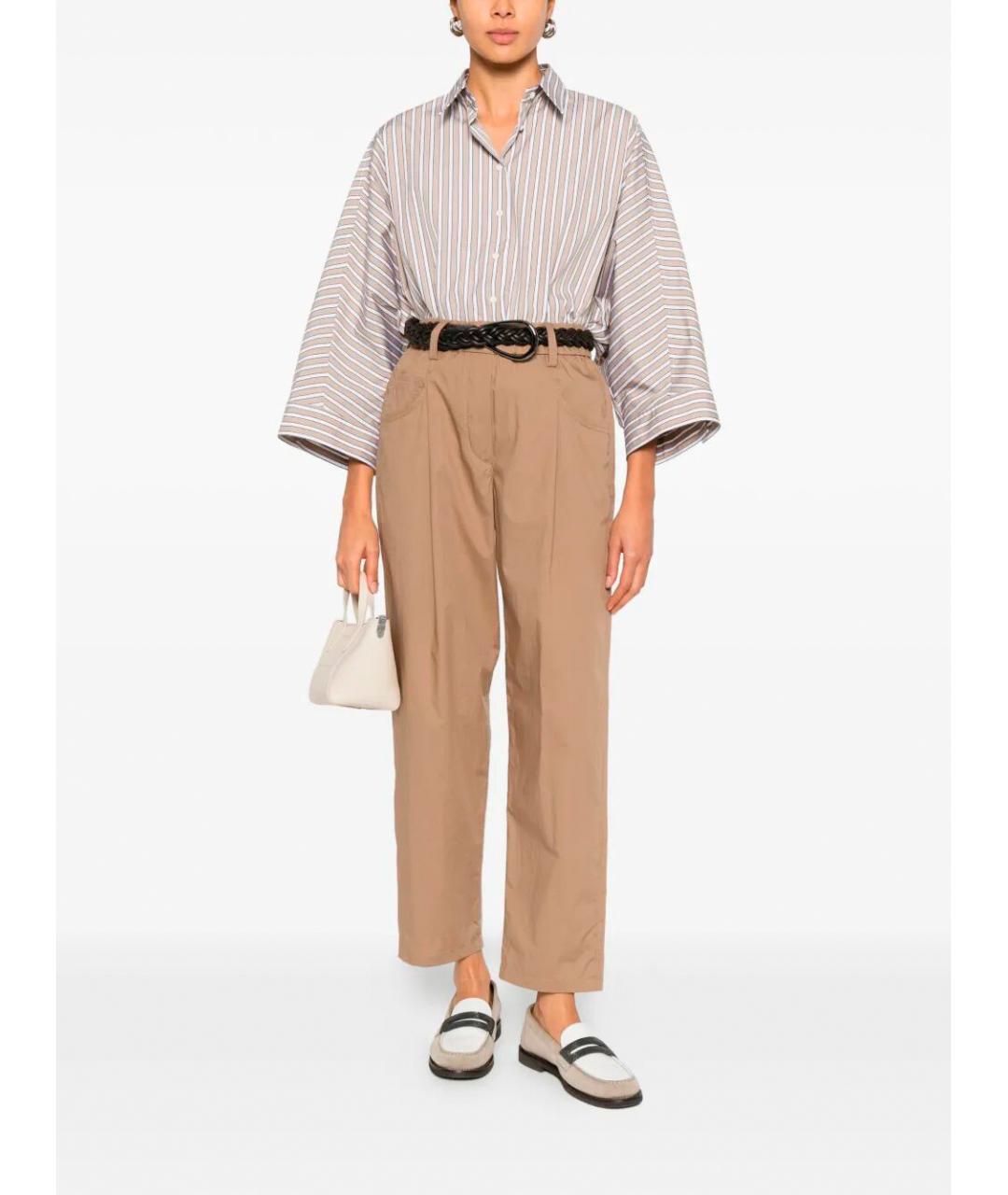 BRUNELLO CUCINELLI Бежевые хлопковые прямые брюки, фото 2