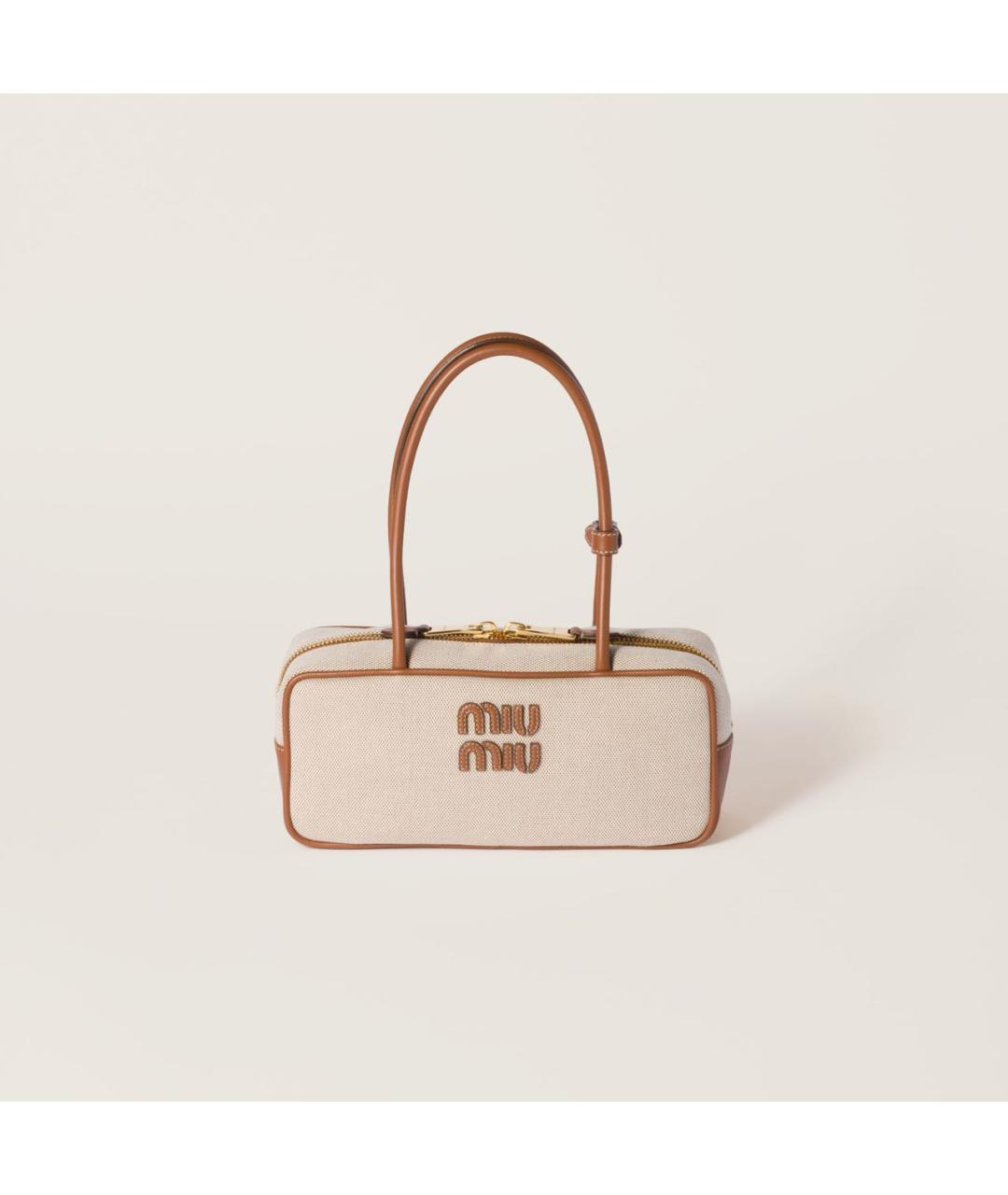 MIU MIU Бежевая тканевая сумка с короткими ручками, фото 2