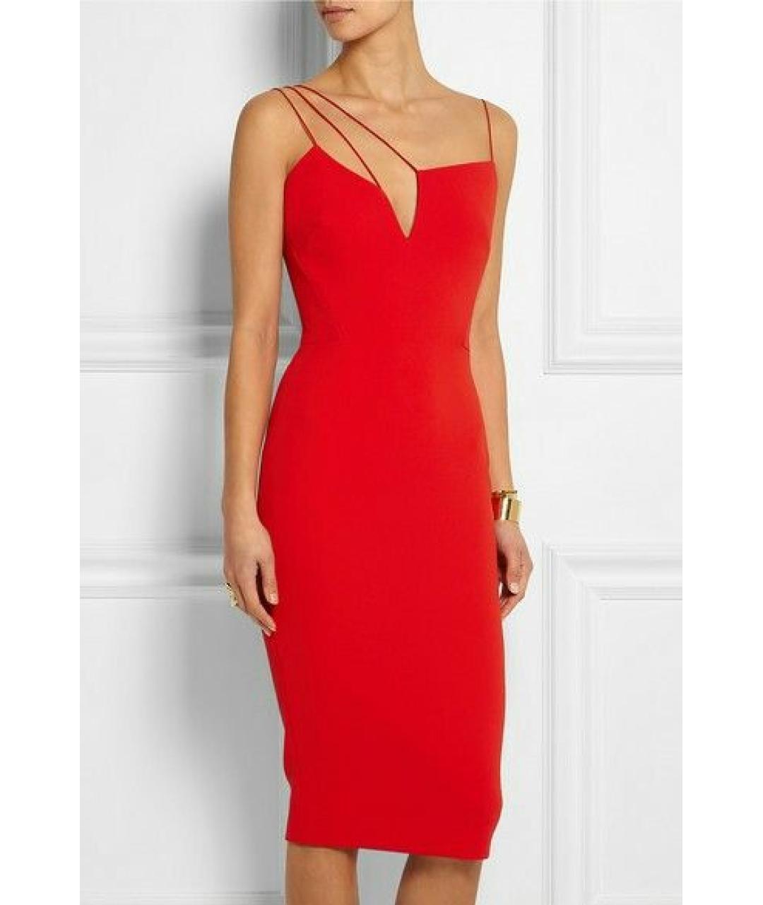 VICTORIA BECKHAM Красное шерстяное коктейльное платье, фото 3