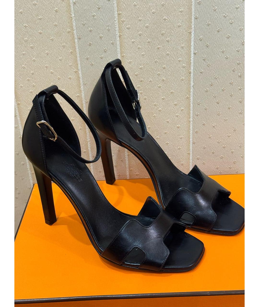 HERMES Черные кожаные босоножки, фото 6