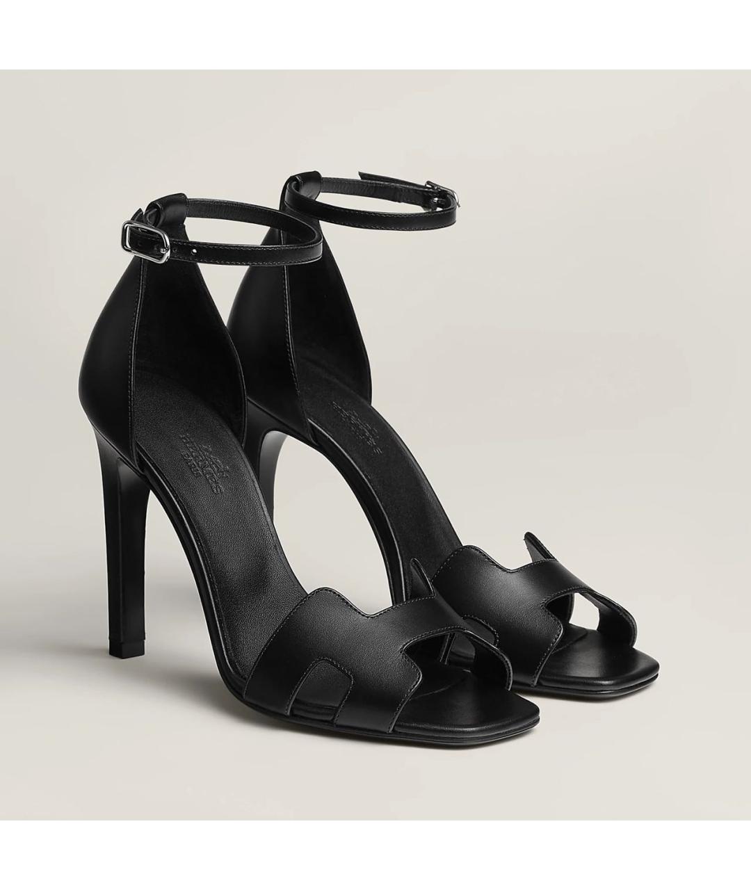 HERMES Черные кожаные босоножки, фото 3