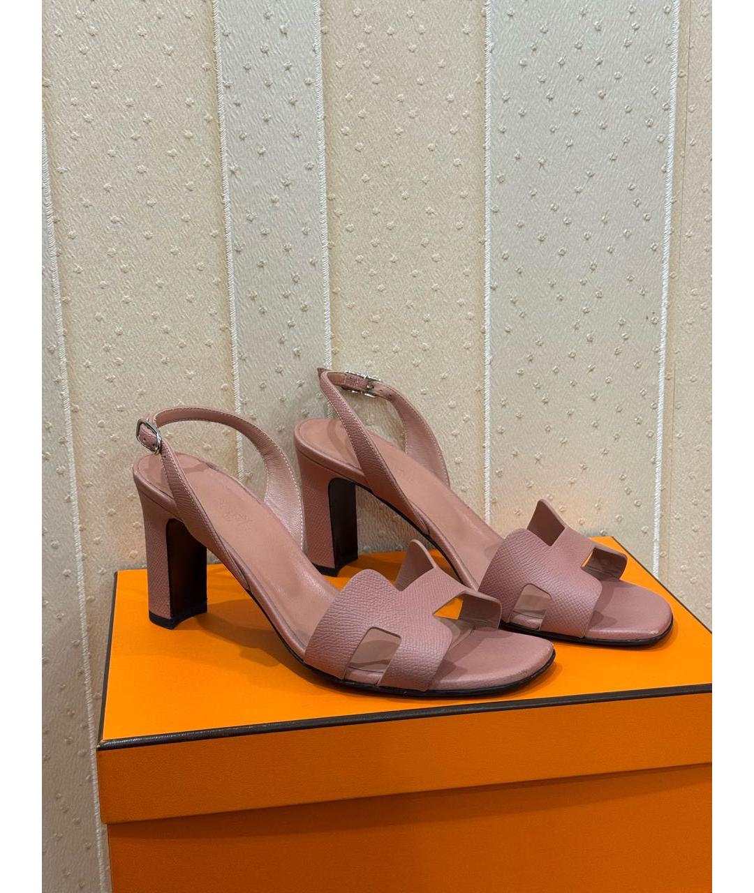 HERMES Розовые кожаные босоножки, фото 8