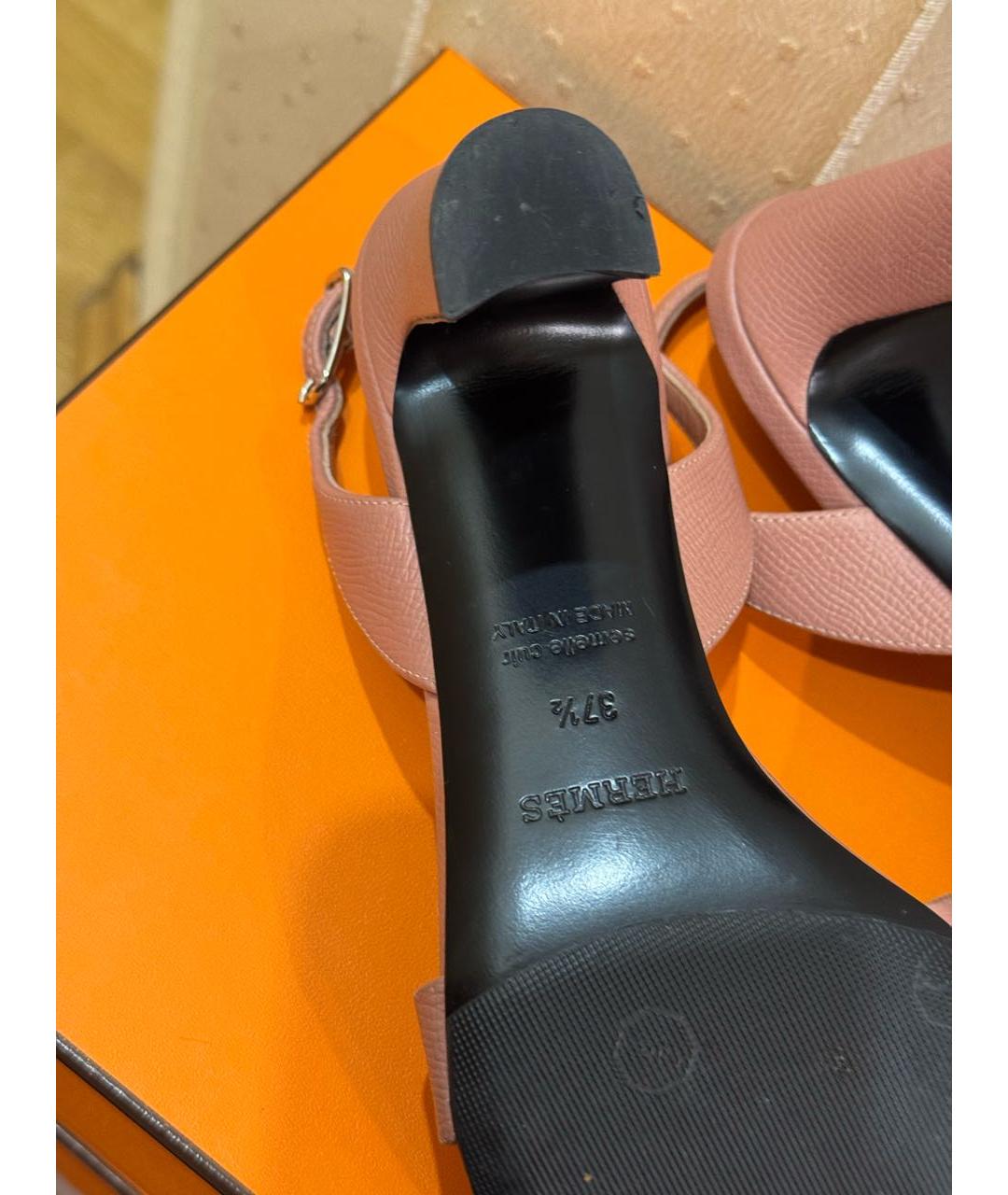 HERMES Розовые кожаные босоножки, фото 6