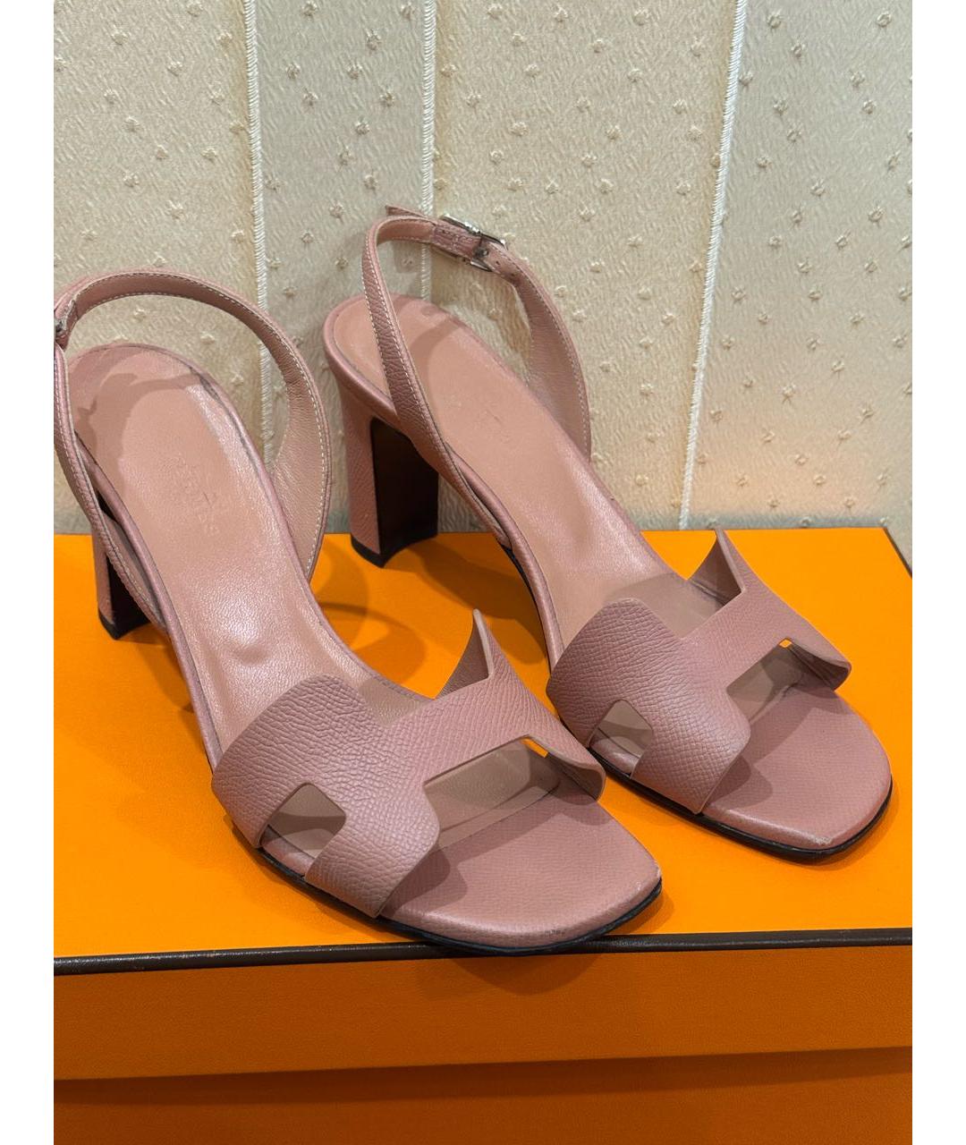 HERMES Розовые кожаные босоножки, фото 7