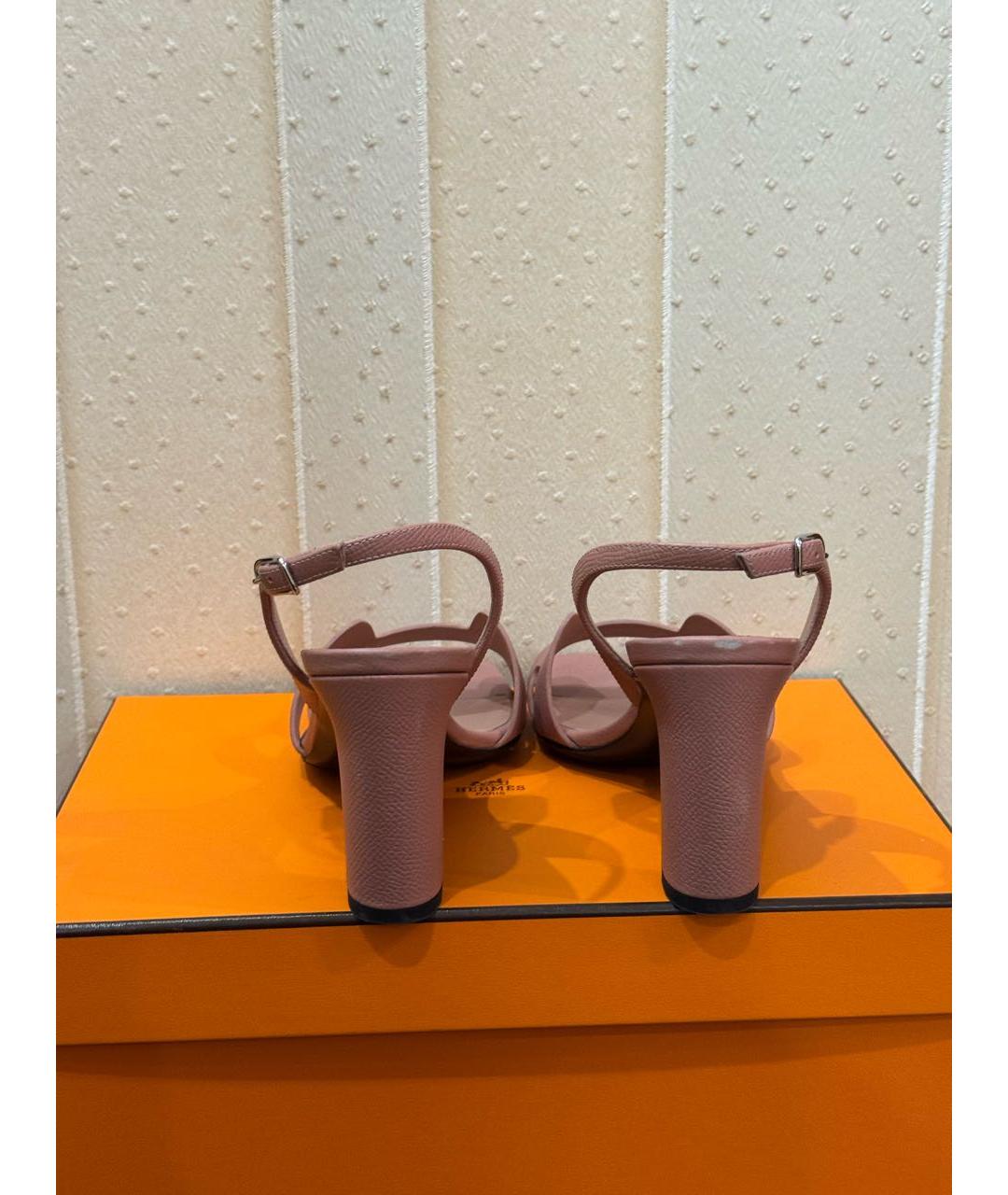 HERMES Розовые кожаные босоножки, фото 4