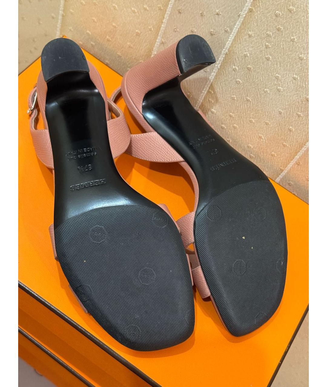 HERMES Розовые кожаные босоножки, фото 5